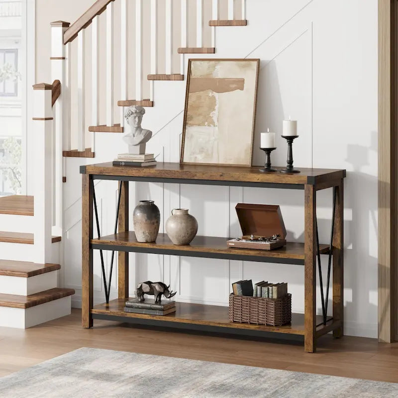 Console d'entrée de ferme, table console longue et étroite de 119 cm avec rangement