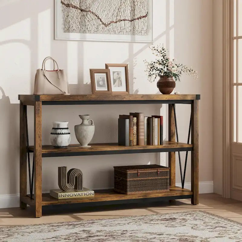 Console d'entrée de ferme, table console longue et étroite de 119 cm avec rangement