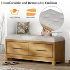 Banc à chaussures 43" avec coussin amovible et rangement à couvercle relevable, banc d'entrée en bois pour bout de lit, espace de rangement caché