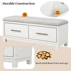 Banc à chaussures 43" avec coussin amovible et rangement à couvercle relevable, banc d'entrée en bois pour bout de lit, espace de rangement caché