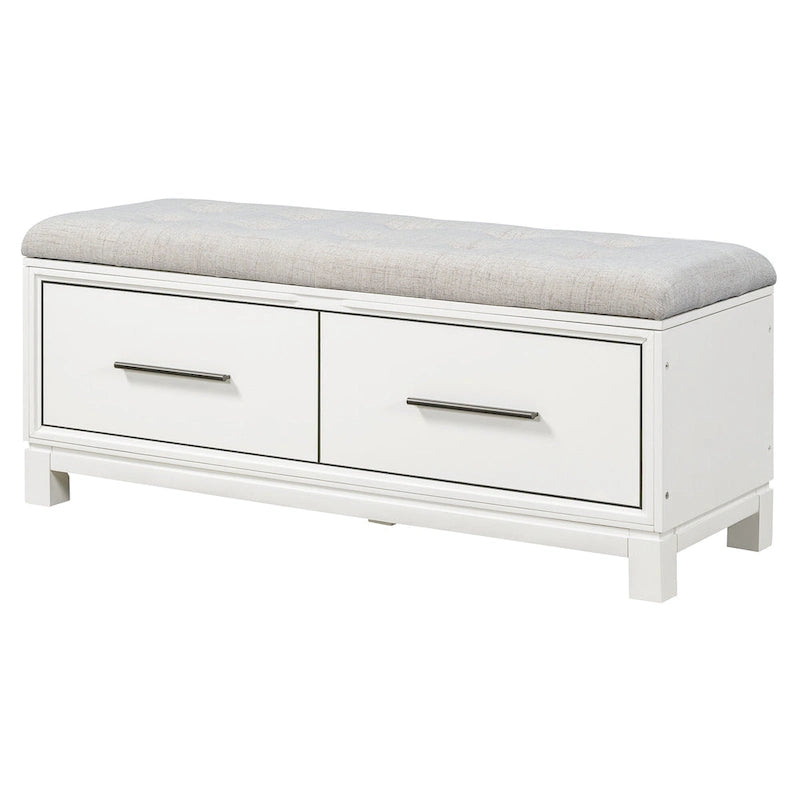 Banc à chaussures 43" avec coussin amovible et rangement à couvercle relevable, banc d'entrée en bois pour bout de lit, espace de rangement caché