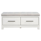 Banc à chaussures 43" avec coussin amovible et rangement à couvercle relevable, banc d'entrée en bois pour bout de lit, espace de rangement caché