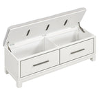 Banc à chaussures 43" avec coussin amovible et rangement à couvercle relevable, banc d'entrée en bois pour bout de lit, espace de rangement caché