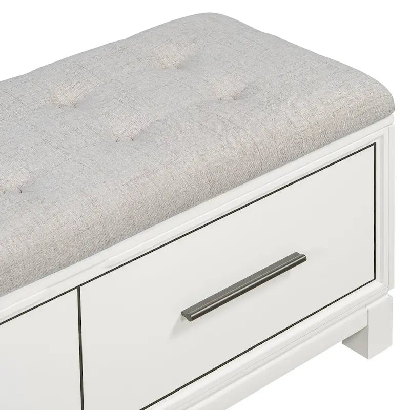 Banc à chaussures 43" avec coussin amovible et rangement à couvercle relevable, banc d'entrée en bois pour bout de lit, espace de rangement caché