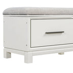 Banc à chaussures 43" avec coussin amovible et rangement à couvercle relevable, banc d'entrée en bois pour bout de lit, espace de rangement caché