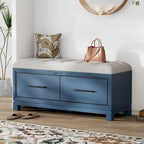 Banc à chaussures 43" avec coussin amovible et rangement à couvercle relevable, banc d'entrée en bois pour bout de lit, espace de rangement caché