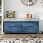 Banc à chaussures 43" avec coussin amovible et rangement à couvercle relevable, banc d'entrée en bois pour bout de lit, espace de rangement caché