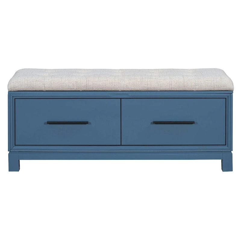 Banc à chaussures 43" avec coussin amovible et rangement à couvercle relevable, banc d'entrée en bois pour bout de lit, espace de rangement caché