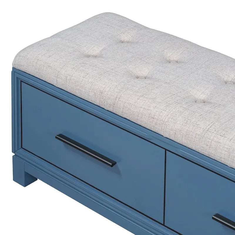 Banc à chaussures 43" avec coussin amovible et rangement à couvercle relevable, banc d'entrée en bois pour bout de lit, espace de rangement caché
