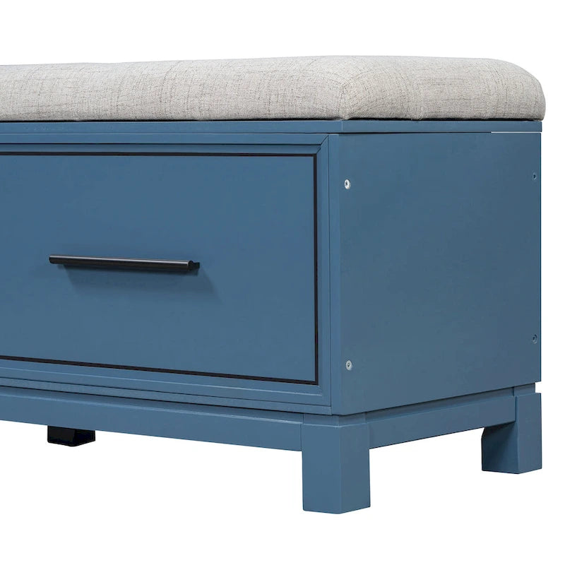 Banc à chaussures 43" avec coussin amovible et rangement à couvercle relevable, banc d'entrée en bois pour bout de lit, espace de rangement caché