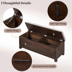 Banc à chaussures 43" avec coussin amovible et rangement à couvercle relevable, banc d'entrée en bois pour bout de lit, espace de rangement caché