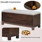 Banc à chaussures 43" avec coussin amovible et rangement à couvercle relevable, banc d'entrée en bois pour bout de lit, espace de rangement caché