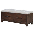 Banc à chaussures 43" avec coussin amovible et rangement à couvercle relevable, banc d'entrée en bois pour bout de lit, espace de rangement caché