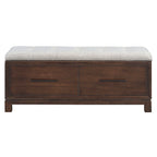Banc à chaussures 43" avec coussin amovible et rangement à couvercle relevable, banc d'entrée en bois pour bout de lit, espace de rangement caché