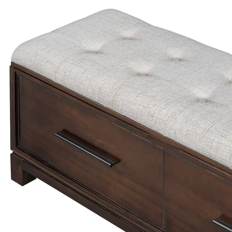 Banc à chaussures 43" avec coussin amovible et rangement à couvercle relevable, banc d'entrée en bois pour bout de lit, espace de rangement caché