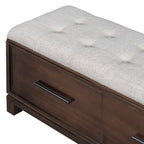 Banc à chaussures 43" avec coussin amovible et rangement à couvercle relevable, banc d'entrée en bois pour bout de lit, espace de rangement caché