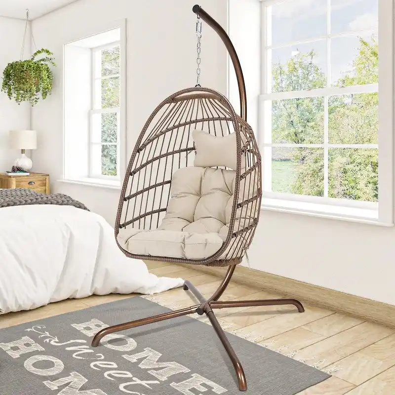 Chaise suspendue œuf surdimensionnée FINCATI Indoor Royal avec support, chaise balançoire œuf d'extérieur avec support, chaise balançoire œuf confortable de 158 kg