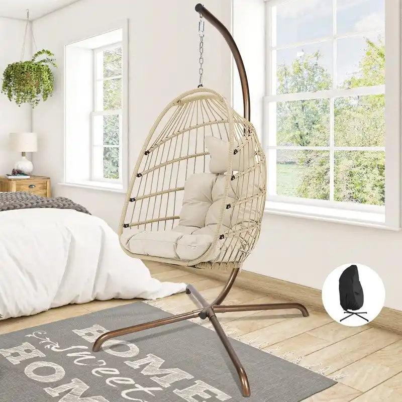 Chaise suspendue œuf surdimensionnée FINCATI Indoor Royal avec support, chaise balançoire œuf d'extérieur avec support, chaise balançoire œuf confortable de 158 kg