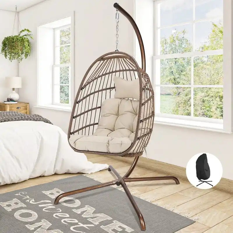 Chaise suspendue œuf surdimensionnée FINCATI Indoor Royal avec support, chaise balançoire œuf d'extérieur avec support, chaise balançoire œuf confortable de 158 kg