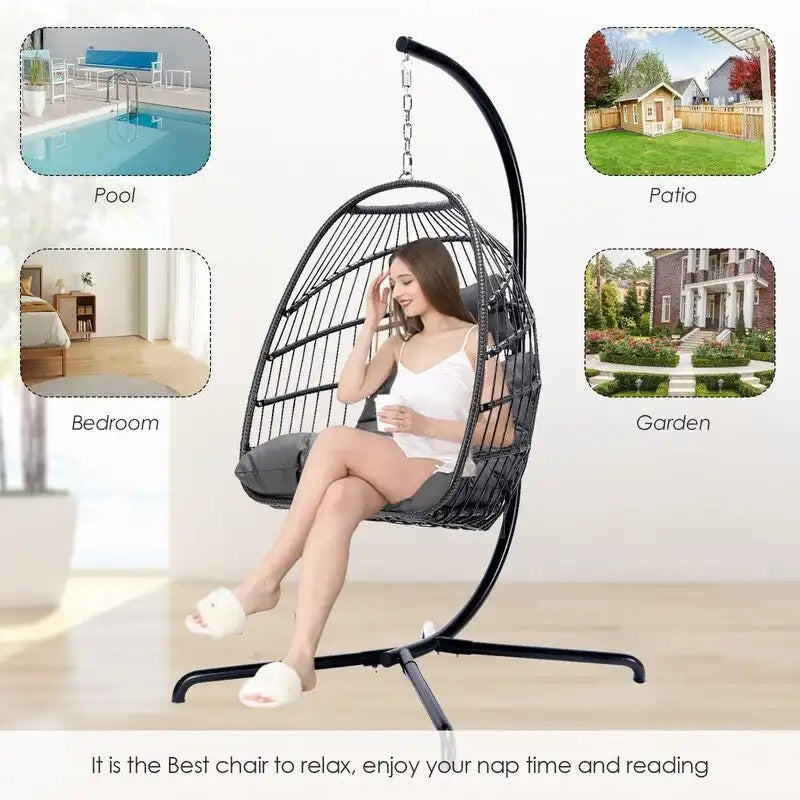 Chaise suspendue œuf surdimensionnée FINCATI Indoor Royal avec support, chaise balançoire œuf d'extérieur avec support, chaise balançoire œuf confortable de 158 kg