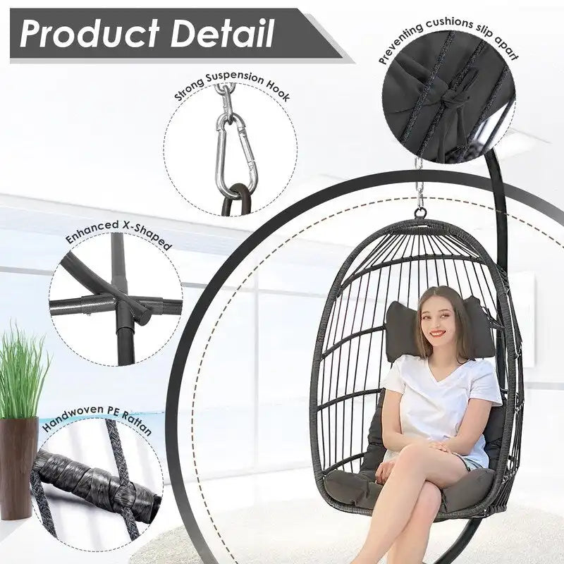 Chaise suspendue œuf surdimensionnée FINCATI Indoor Royal avec support, chaise balançoire œuf d'extérieur avec support, chaise balançoire œuf confortable de 158 kg