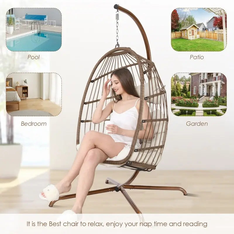 Chaise suspendue œuf surdimensionnée FINCATI Indoor Royal avec support, chaise balançoire œuf d'extérieur avec support, chaise balançoire œuf confortable de 158 kg