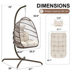 Chaise suspendue œuf surdimensionnée FINCATI Indoor Royal avec support, chaise balançoire œuf d'extérieur avec support, chaise balançoire œuf confortable de 158 kg