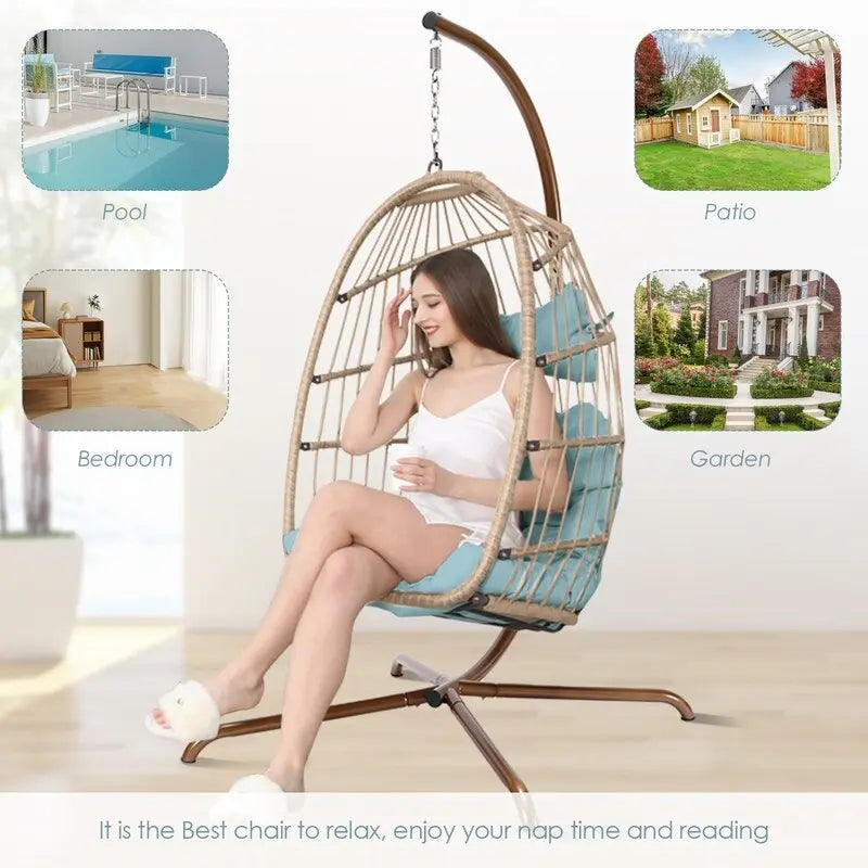 Chaise suspendue œuf surdimensionnée FINCATI Indoor Royal avec support, chaise balançoire œuf d'extérieur avec support, chaise balançoire œuf confortable de 158 kg