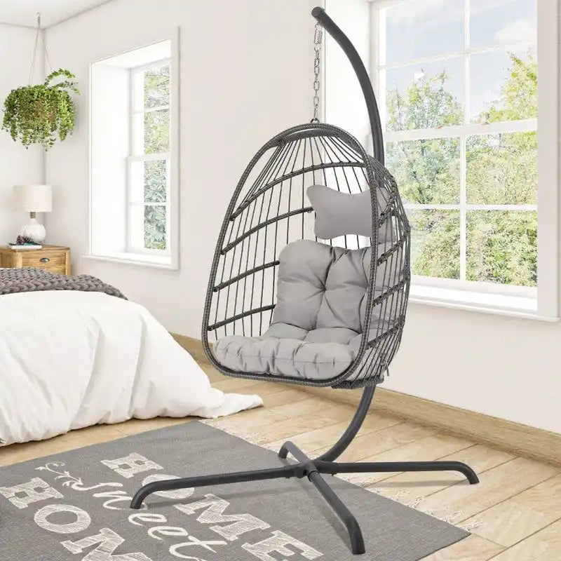 Chaise suspendue œuf surdimensionnée FINCATI Indoor Royal avec support, chaise balançoire œuf d'extérieur avec support, chaise balançoire œuf confortable de 158 kg