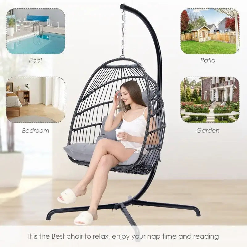 Chaise suspendue œuf surdimensionnée FINCATI Indoor Royal avec support, chaise balançoire œuf d'extérieur avec support, chaise balançoire œuf confortable de 158 kg