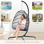 Chaise suspendue œuf surdimensionnée FINCATI Indoor Royal avec support, chaise balançoire œuf d'extérieur avec support, chaise balançoire œuf confortable de 158 kg
