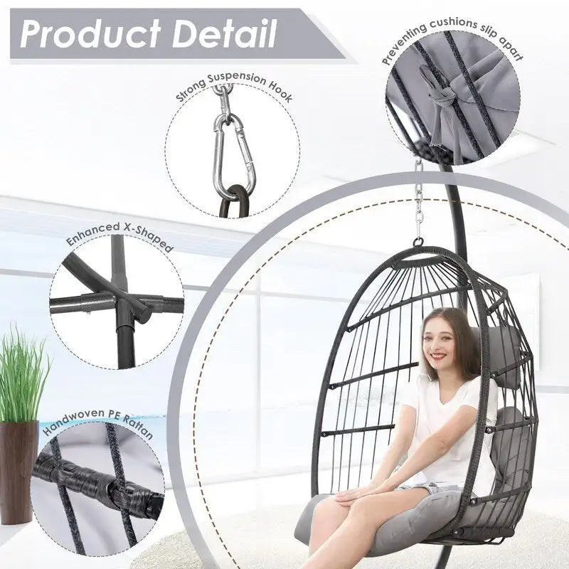 Chaise suspendue œuf surdimensionnée FINCATI Indoor Royal avec support, chaise balançoire œuf d'extérieur avec support, chaise balançoire œuf confortable de 158 kg