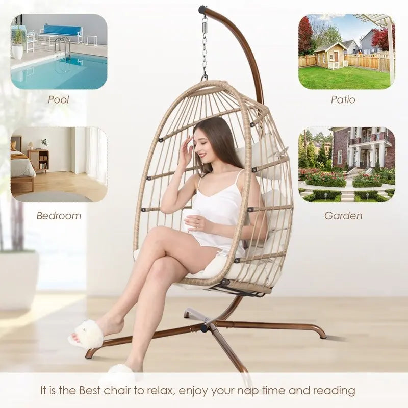 Chaise suspendue œuf surdimensionnée FINCATI Indoor Royal avec support, chaise balançoire œuf d'extérieur avec support, chaise balançoire œuf confortable de 158 kg
