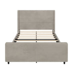 Lit plateforme grand format en velours côtelé taupe avec tête de lit capitonnée