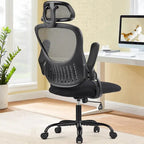Chaise de bureau ergonomique à dossier haut en maille avec roulettes et appuis-tête réglables, accoudoirs relevables confortables