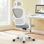 Chaise de bureau ergonomique à dossier haut en maille avec roulettes et appuis-tête réglables, accoudoirs relevables confortables