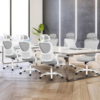 Chaise de bureau ergonomique à dossier haut en maille avec roulettes et appuis-tête réglables, accoudoirs relevables confortables