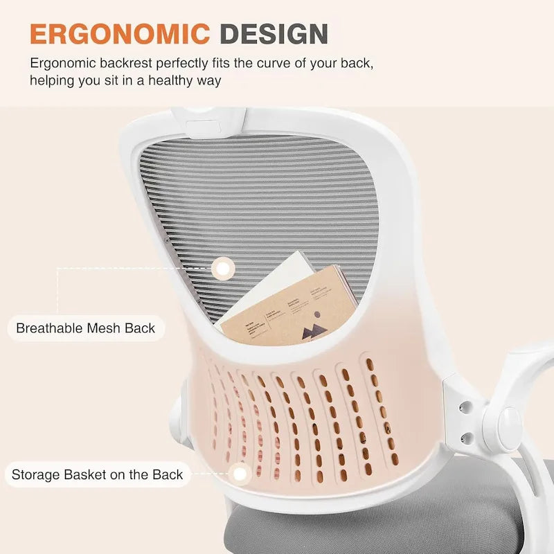 Chaise de bureau ergonomique à dossier haut en maille avec roulettes et appuis-tête réglables, accoudoirs relevables confortables
