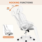 Chaise de bureau ergonomique à dossier haut en maille avec roulettes et appuis-tête réglables, accoudoirs relevables confortables