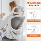 Chaise de bureau ergonomique à dossier haut en maille avec roulettes et appuis-tête réglables, accoudoirs relevables confortables