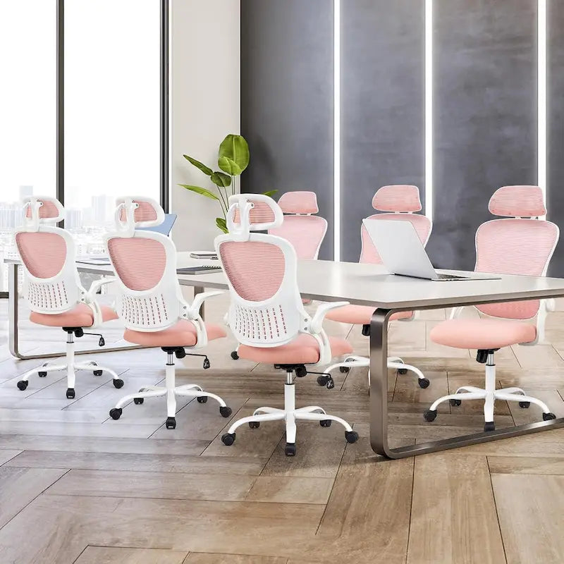 Chaise de bureau ergonomique à dossier haut en maille avec roulettes et appuis-tête réglables, accoudoirs relevables confortables