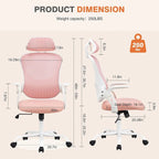 Chaise de bureau ergonomique à dossier haut en maille avec roulettes et appuis-tête réglables, accoudoirs relevables confortables