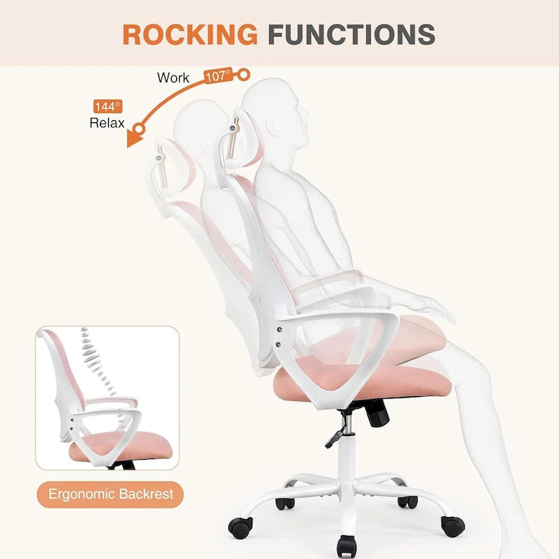Chaise de bureau ergonomique à dossier haut en maille avec roulettes et appuis-tête réglables, accoudoirs relevables confortables