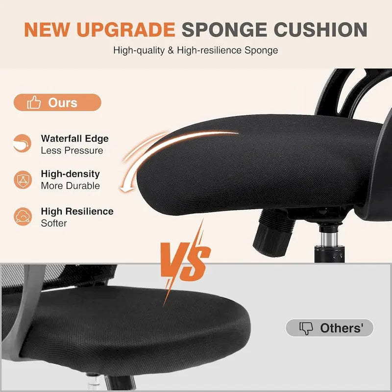 Chaise de bureau ergonomique à dossier haut en maille avec roulettes et appuis-tête réglables, accoudoirs relevables confortables