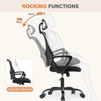 Chaise de bureau ergonomique à dossier haut en maille avec roulettes et appuis-tête réglables, accoudoirs relevables confortables