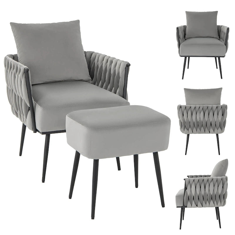 Ensemble de fauteuil d'appoint et de repose-pieds simples Gymax Modern Dutch en velours