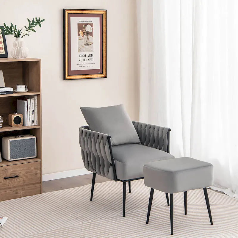 Ensemble de fauteuil d'appoint et de repose-pieds simples Gymax Modern Dutch en velours