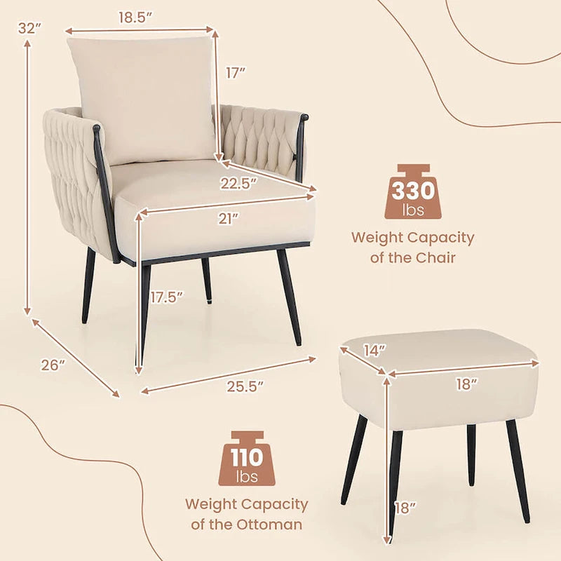 Ensemble de fauteuil d'appoint et de repose-pieds simples Gymax Modern Dutch en velours