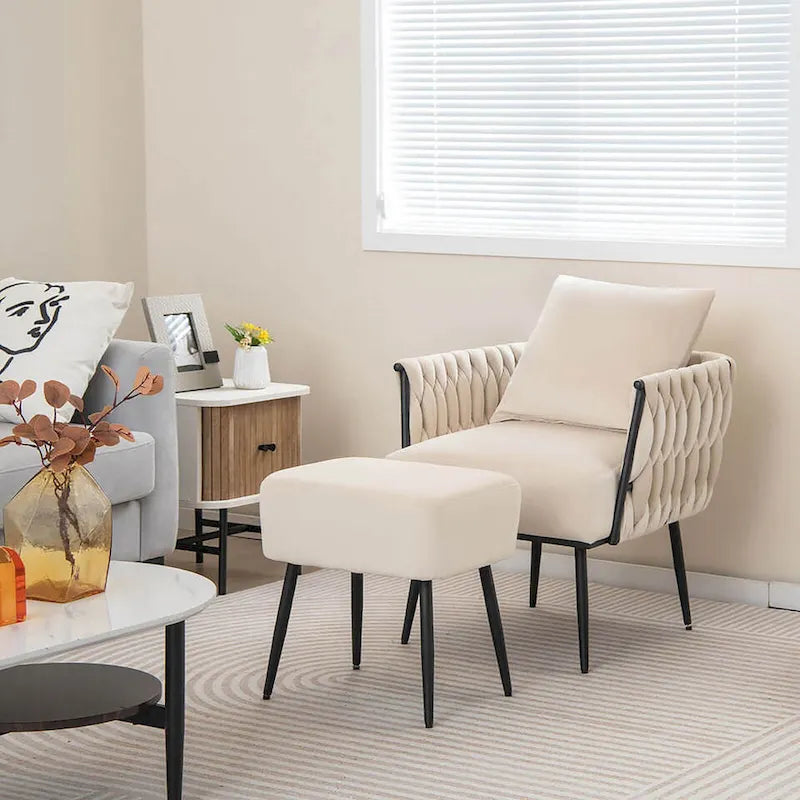 Ensemble de fauteuil d'appoint et de repose-pieds simples Gymax Modern Dutch en velours