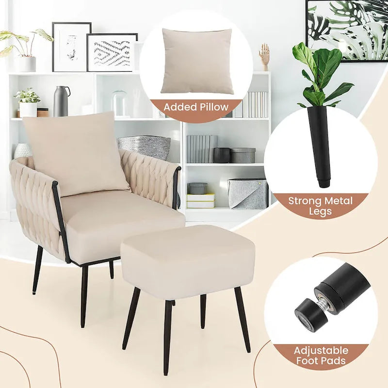 Ensemble de fauteuil d'appoint et de repose-pieds simples Gymax Modern Dutch en velours
